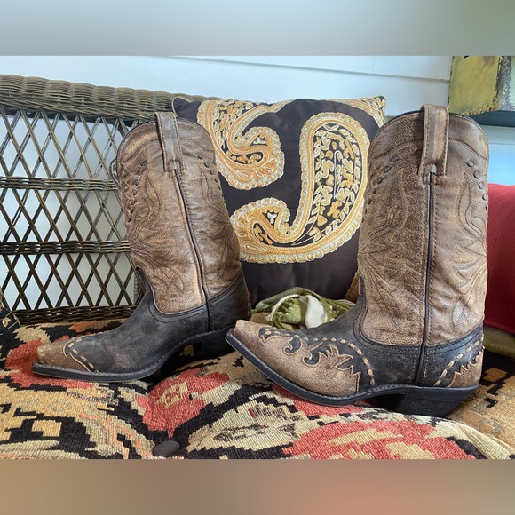 Laredo Women's Western Cowboy Boots Cullison Bucklace Black/tan crackle-leopard - Picture 7 of 16